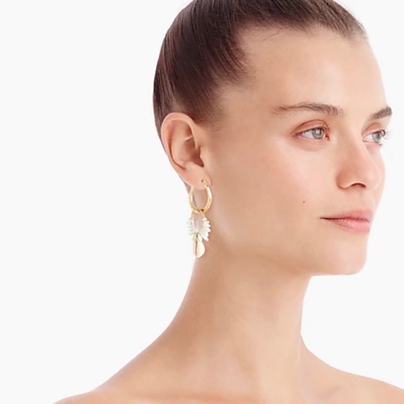 Cowrie Shell & Pearl Hoop Earrings - Picture 7 of 9